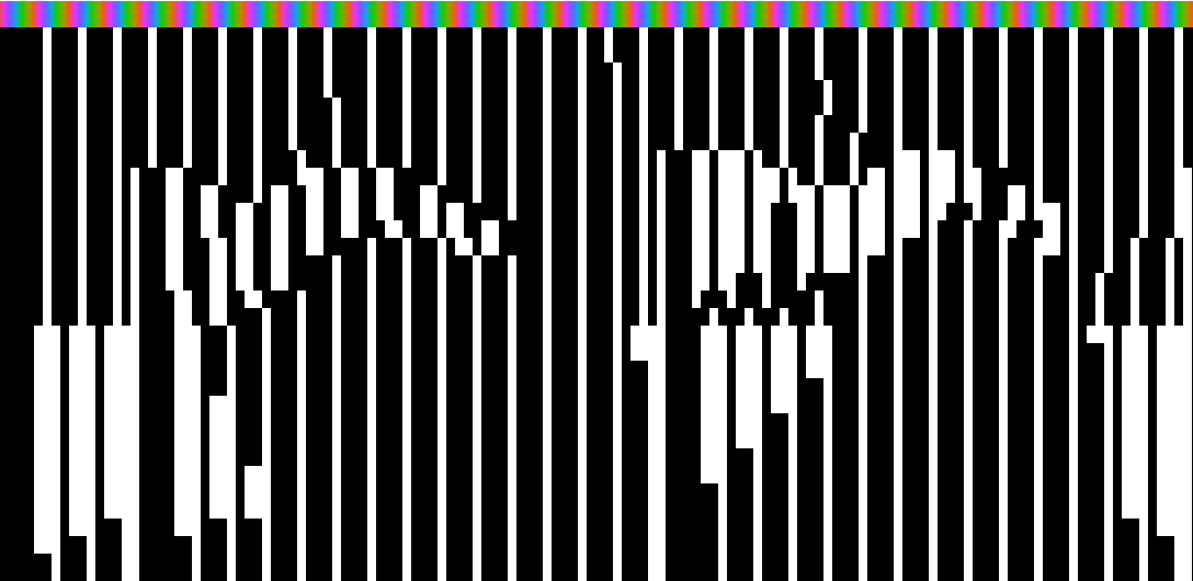A screenshot from King's Quest showing the raw black and white high resolution graphics mode output, with color cycles mapped to pixels on top.