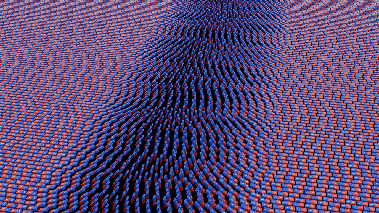 A representational visualization of a flux transition as a series of bar magnets flipping over