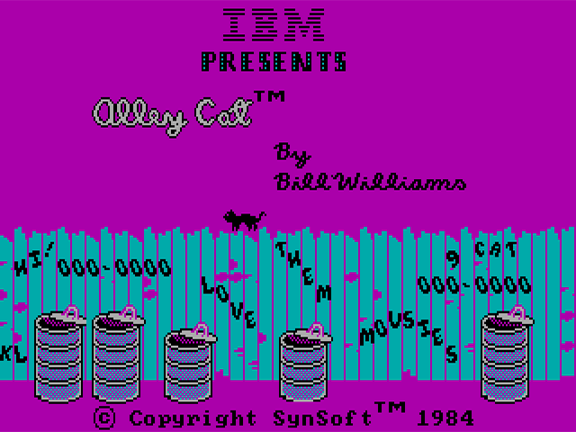 A screenshot of CGA's 320x200 graphics mode, showing the game Alley Cat