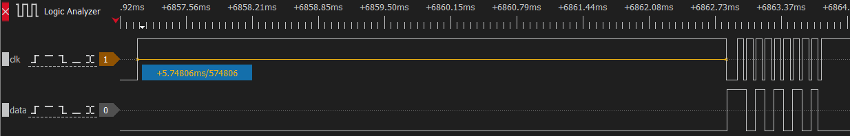 Logic analyzer trace of the keyboard reset byte 0xAA