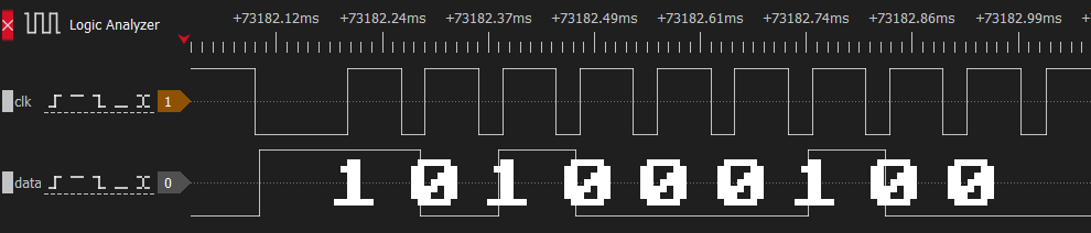 Logic analyzer trace of the G key scancode 0x22